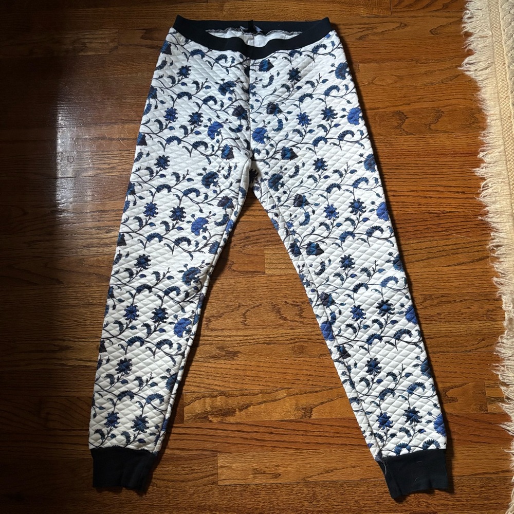 Romeo & Juliet Couture Quilted Joggers with Blue Floral Pattern